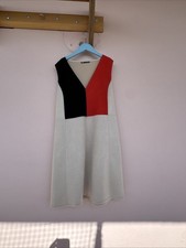 Zara Vestito Donna tg M Abito Elegante Color Beige Nero Rosso Senza Maniche