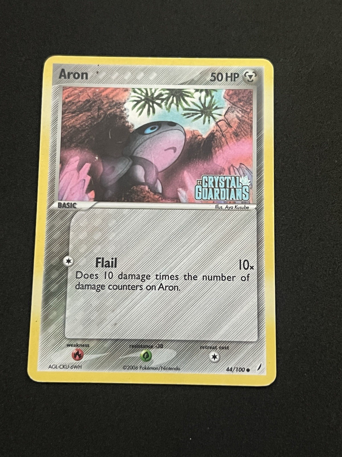 Pokémon TCG Aron 44/100 Crystal Guardians Stamped Reverse Holo LP Condition