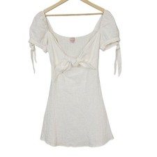 Le Rumi White Bow Mini Dress Linen Blend S Coquette Milkmaid Cottagecore