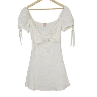 Le Rumi White Bow Mini Dress Linen Blend S Coquette Milkmaid Cottagecore