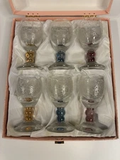 Set of Vintage Italian Crystal Cordial Glasses with Colored Stems
