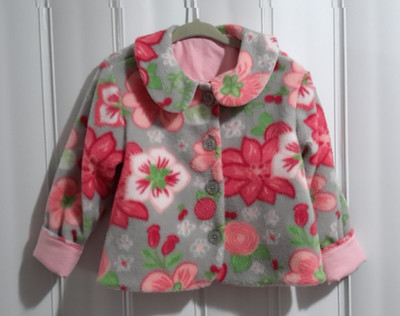Handmade Pink Flowered Fleece fully lined jacket Size 4 to 5 years.