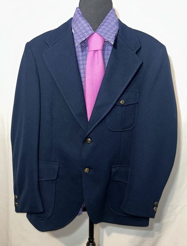Cappotto sportivo uomo doppia maglia blu navy vintage anni 70 tg 40 blazer 2 bottoni - Foto 2 di 13