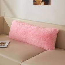 14x36 Fluffy Faux Fur Lumbar Throw Pillow Cover, 36" x 14" Pack of 1 Pink
