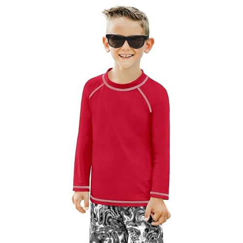 Made in USA Solid Rashguard for Boys & Girls – SPF UPF 12-18 Months L/S Red