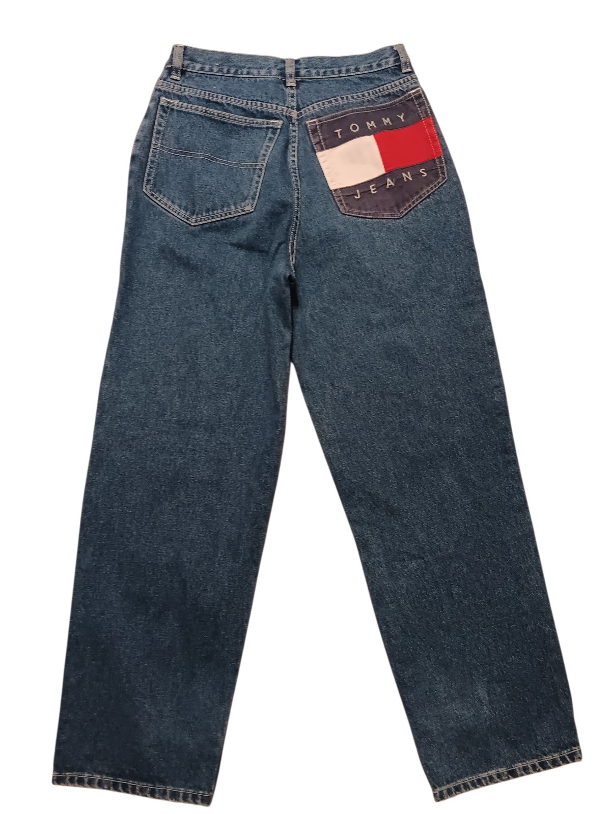 Vtg 90s Tommy Hilfiger Jeans Women Size 20 Big Flag Patch Denim Y2K Wide Leg