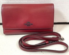 Coach Red Leather Folding Card Wallet with Strap