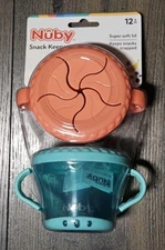 Nuby Pack Snack Keeper w/ Handles, No Spills, Toddler Training, 2 Pack Pink Teal