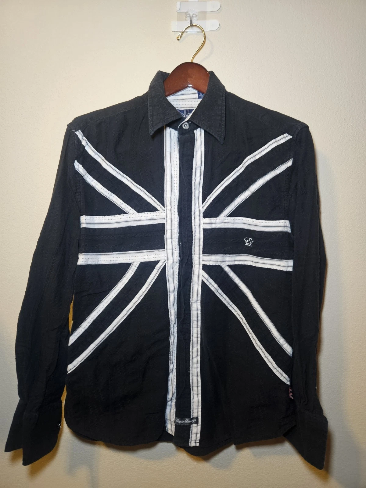 English Laundry Shirt Mens M Black Linen Cotton Blend Long Sleeve Button Up Y2k