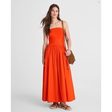 Madewell Dress Womens 10 Fiery Orange Poplin Seamed Maxi Style NV430