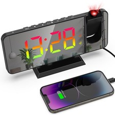 Projection Alarm Clock for Bedroom Ceiling, 180  Rotatable Projector 7.4 8