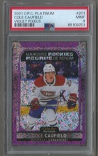 2021-22 COLE CAUFIELD OPC PLATINUM VIOLET PIXELS 91/299 PSA 9 MINT ROOKIE # 201