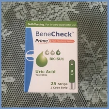 on seal ! BENECHECK Prime Uric Acid Test Strips contains 1 Box @ 25 Strips