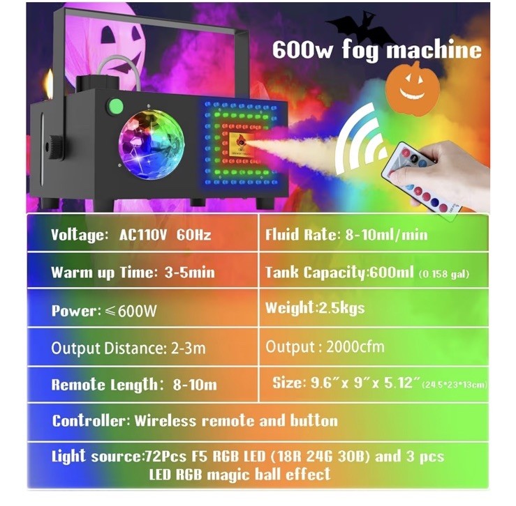 2 in 1 Horizontal,Vertical Fog Machine Halloween with Disco Ball,Smoke Machine