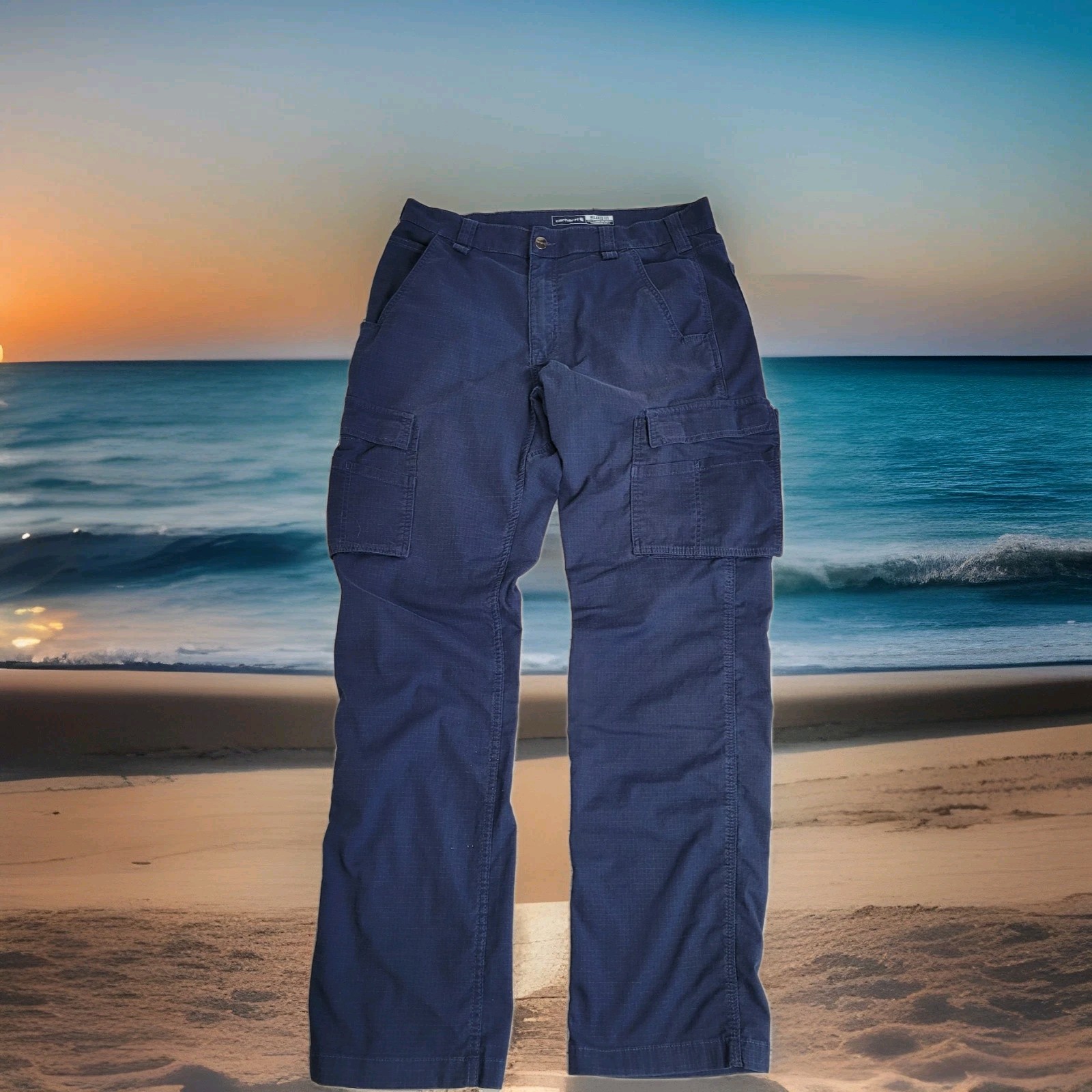🔧Carhartt Force Relaxed Fit Ripstop Cargo Work Pant Mens 34x34 Navy Blue Rugged