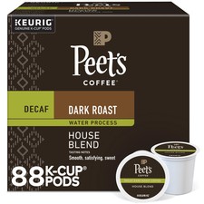 Peet's Coffee Decaf House Blend Coffee Keurig Single Serve K-Cup Pods, 88PK