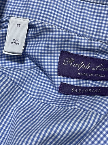 Camisa de Vestir Ralph Lauren Etiqueta Púrpura Sartorial Para Hombre 17 Azul Cuadros Italia Usada en Excelente Condición - Imagen 8 de 10