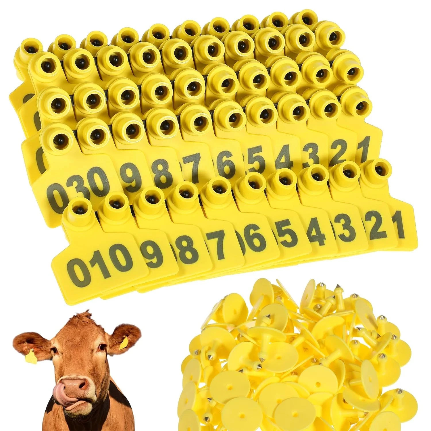 100 PCS 001-100 Number Cattle Ear Tags, Large Plastic Livestock Ear Tag
