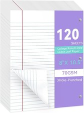 Loose Leaf Paper Wide Ruled Notebook Paper, 8" x 10.5" Lined Filler White