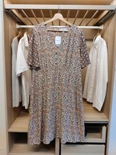 Next size UK 20 Brown mix flutter short sleeve A-line floral dress