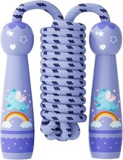Jump Rope For Kids-Adjustable Cotton Braided Skipping Rope With Wooden Handle Fo