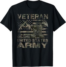 Distressed American Flag Camouflage Proud US Army Veteran T-Shirt