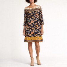 Desigual Paula Shift Dress Size US 2 EU 36 3/4 Navy Floral Paisley Border Print