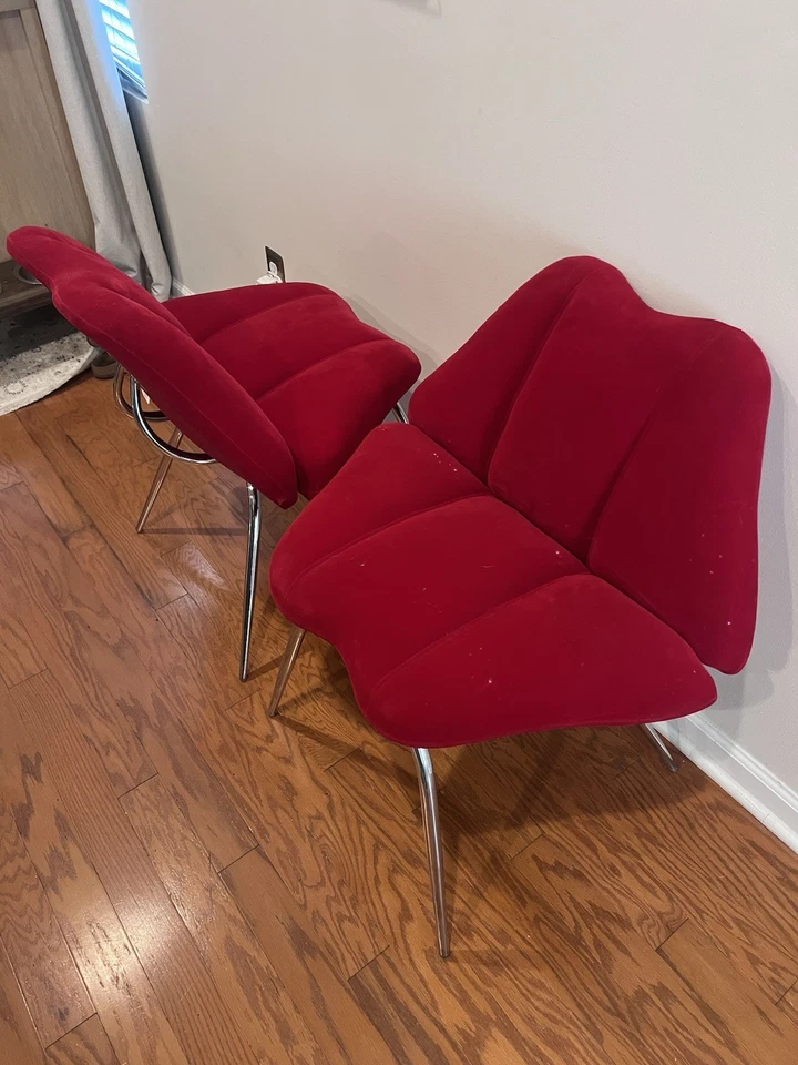 Sillón moderno One Mid Century terciopelo labio rojo vintage retro patas de metal Foto 2 de 4