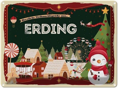 Blechschild 30x40 cm Weihnachtsgrüße aus Erding Weihnachten Deko Geschenk Metall
