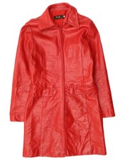 Vintage Womens Leather Coat UK 10 Small Red DW20