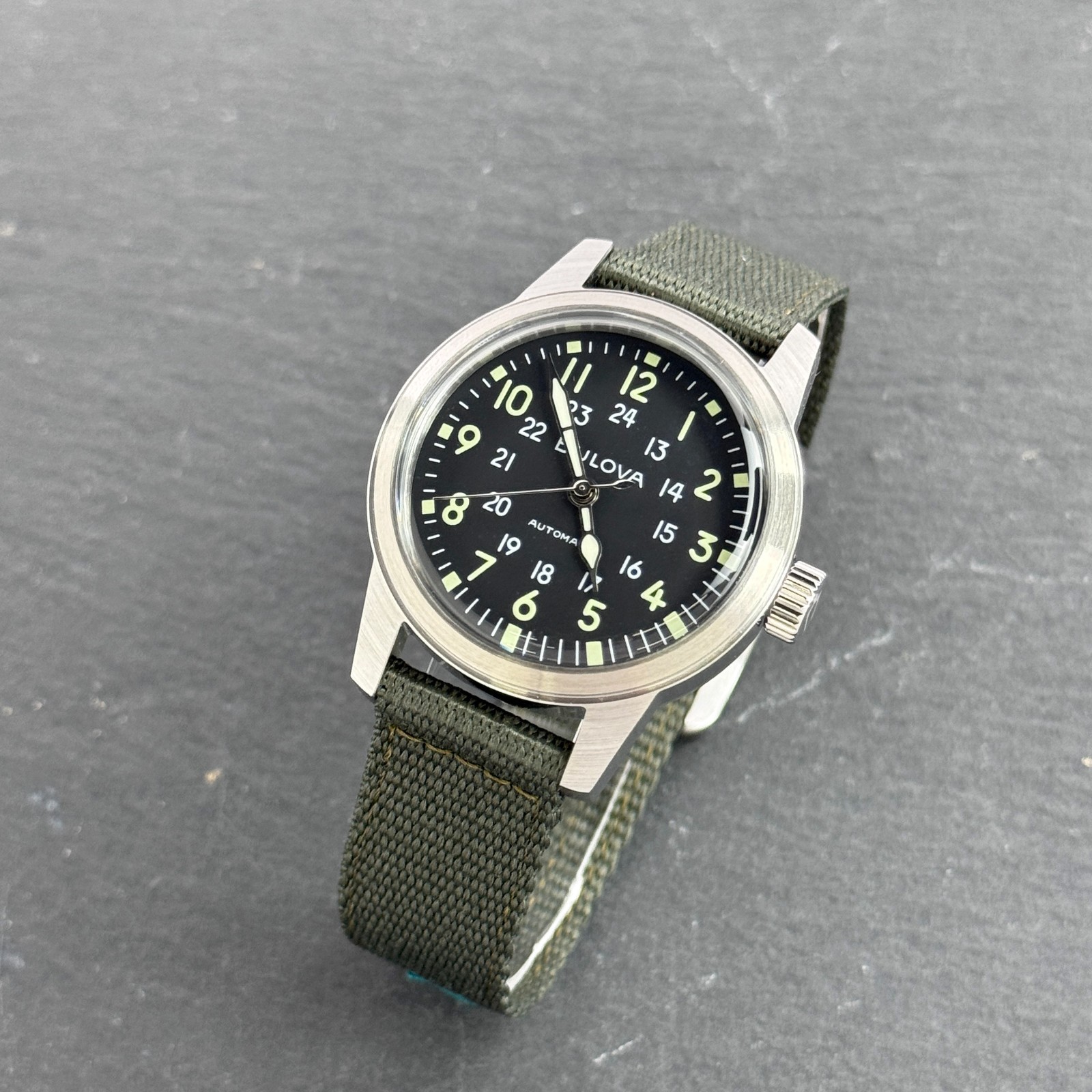 Orologio Uomo Bulova 96A259 Hack Automatico Quadrante Nero Cinturino Nylon Edizione VWI foto 4