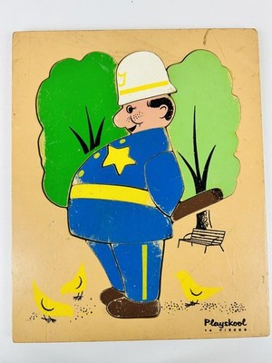 Vintage Playskool Policeman Wooden Tray Puzzle 14 Piece Inlay