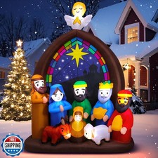 8FT Christmas Inflatables Nativity Scene Outdoor Decorations with