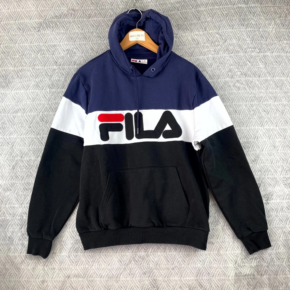 FILA Sweat Capuche M Homme Bleu Noir Colorblock Logo Coton Sport Enfiler - Photo 1/4