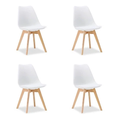 4 Chaises de Cuisine Blanc Pieds Bois Massif Salle à Manger Moderne Homestyle4u - Photo 1/4