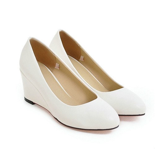 Women's Wedge High Heel Pumps Round Toe Slip On Office Work Versatile Shoes - Picture 17 of 17
