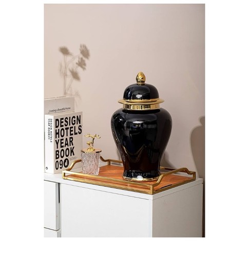 Barattolo Zenzero Nero con Bordo Oro, Vaso Zenzero Decorazione per Centrotavola - Foto 4 di 5