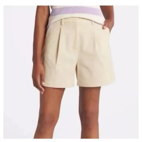 41 Weißdorn Größe 12. Becca hoch geschnittene cremefarbene Chino plissierte Shorts neu mit Etikett Karriere Freizeit - Bild 1 von 9