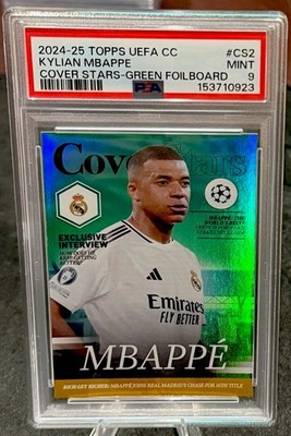 Kylian Mbappe Green Foil /99 Cover Stars PSA 9 NONE HIGHER - 2024-25 Topps UEFA