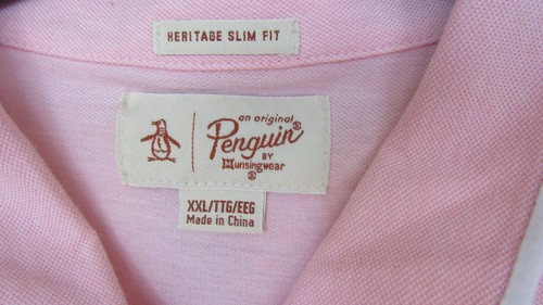 Camiseta Polo Original Penguin Munsingwear Rosa Blanco Borde XXL Heritage Calce Ajustado - Imagen 3 de 12