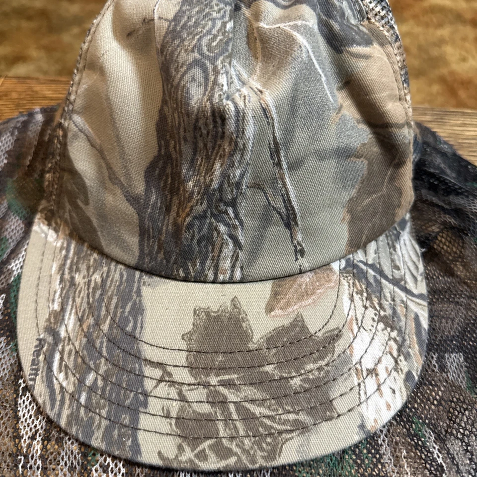 Vintage Treebark Realtree Advantage Camo Hat With  Face Mask Net SnapBack USA - Image 2 of 4