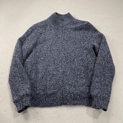 LL Bean Sweater Mens Medium Blue Classic Ragg Wool Full Zip Cardigan Flannel