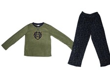 Cuddl Duds Pajama Set Boys Large Green Navy Bear Graphic Flame Resistant