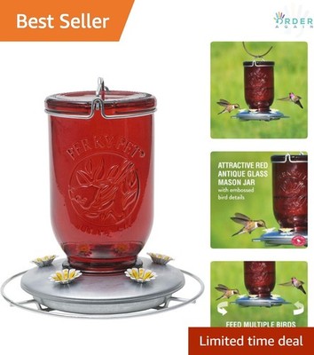 Vintage Glass Mason Jar Hummingbird Feeder 32 oz Outdoor Garden Decor