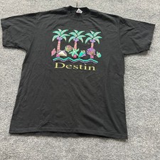 Jerzees T-Shirt Mens XL Black Destin Florida Neon Palm Tree Graphic USA Made