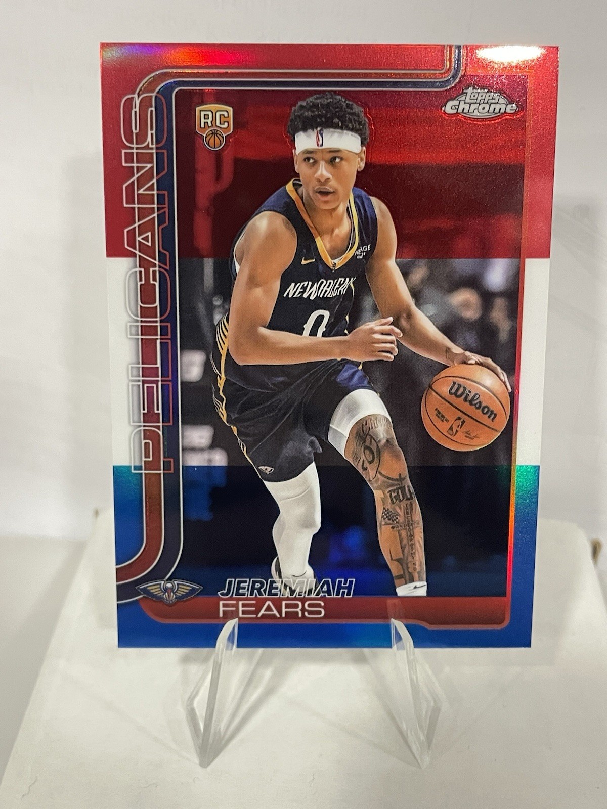 2025-26 Topps Chrome Jeremiah Fears Red White and Blue Refractor Rookie RC #257