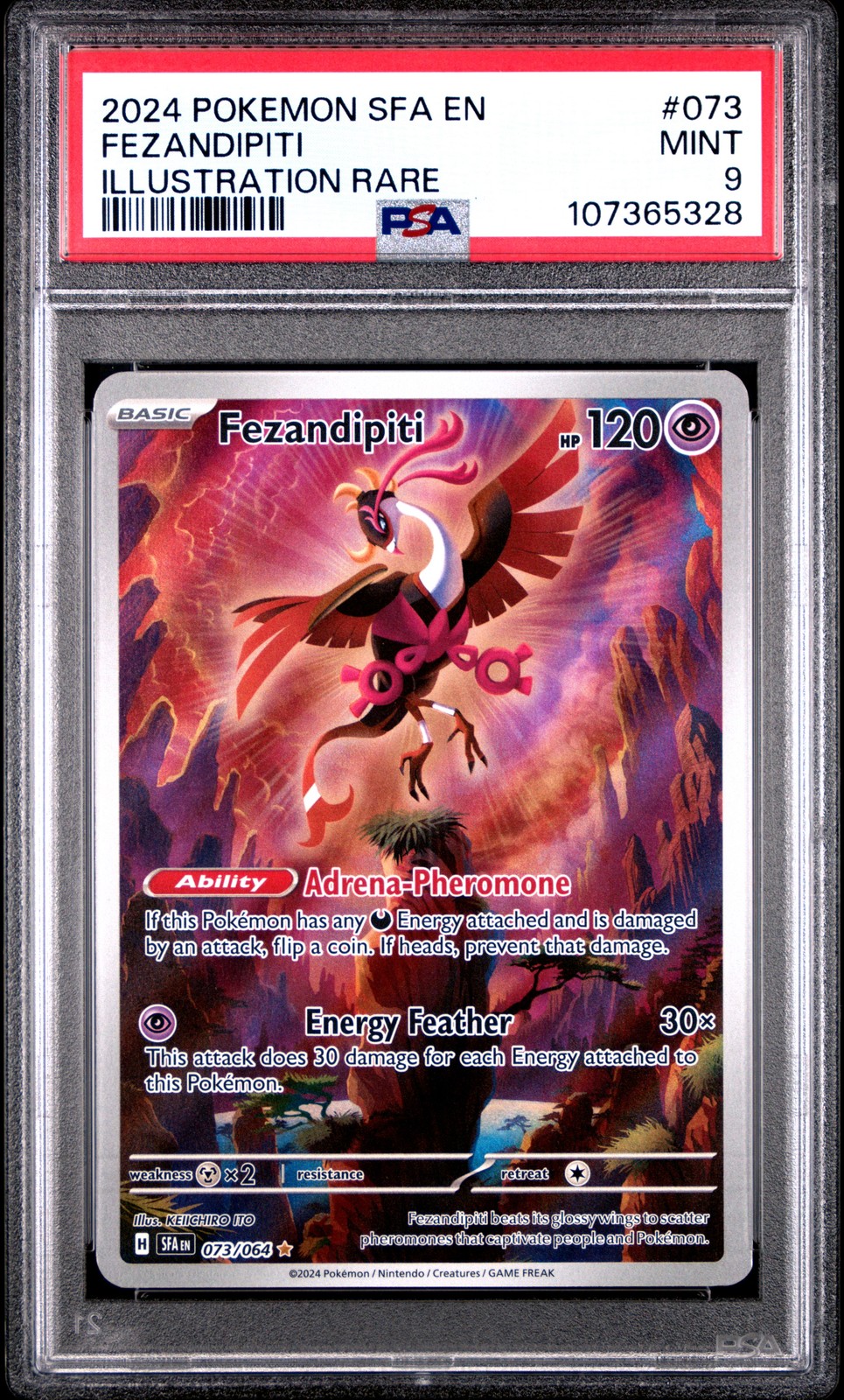 2024 POKEMON SFA EN-SHROUDED FABLE ILLUSTRATION RARE #073 FEZANDIPITI PSA 9