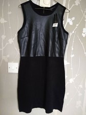 New Dorothy Perkins Knitted Dress with Faux Leather Fitted Dress UK 12