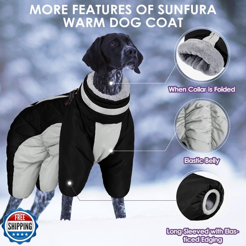 SUNFURA Four Legged Dog Coat - Warm Fleece Winter Coat, Reflective Turtleneck - Picture 3 of 5