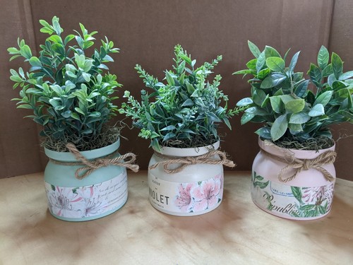3 Faux Plants in Spring Themed Pots - Picture 1 of 7